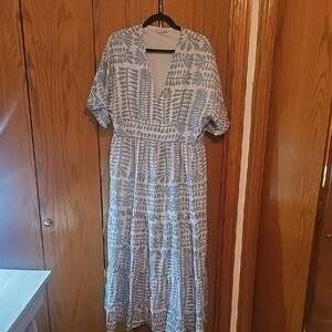 Baltic Born Blue & White Printed Tiered V-Neck Maxi Dress